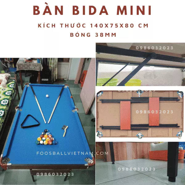 Bàn bi-a bida billiard mini cao cấp giá rẻ 140x75x80cm ball 38mm