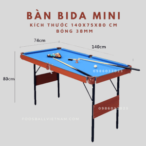 Bàn bi-a bida billiard mini cao cấp giá rẻ M140 kích thước 140x75x80cm ball 38mm