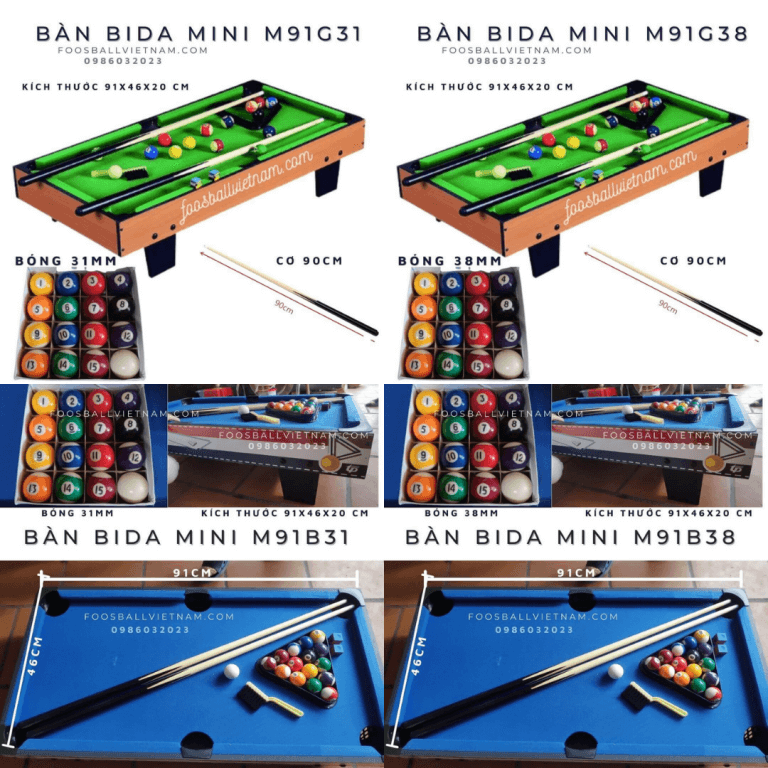 Bàn bi-a bida billiard mini M91 G/B 31/38mm giá rẻ cao cấp kích thước 91x46x20cm billiard 8 Bàn bida mini m91G38