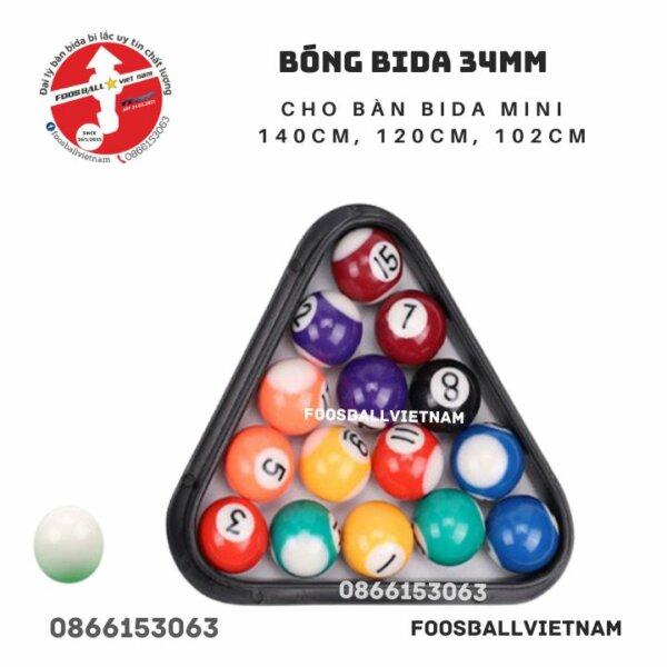 Bộ 16 bóng cho bàn bi-a bida mini bằng sứ thật 17 Bóng bida mini 34mm