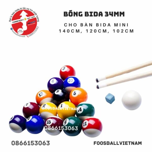 Bộ 16 bóng cho bàn bi-a bida mini bằng sứ thật 18 Bóng bida mini 34mm