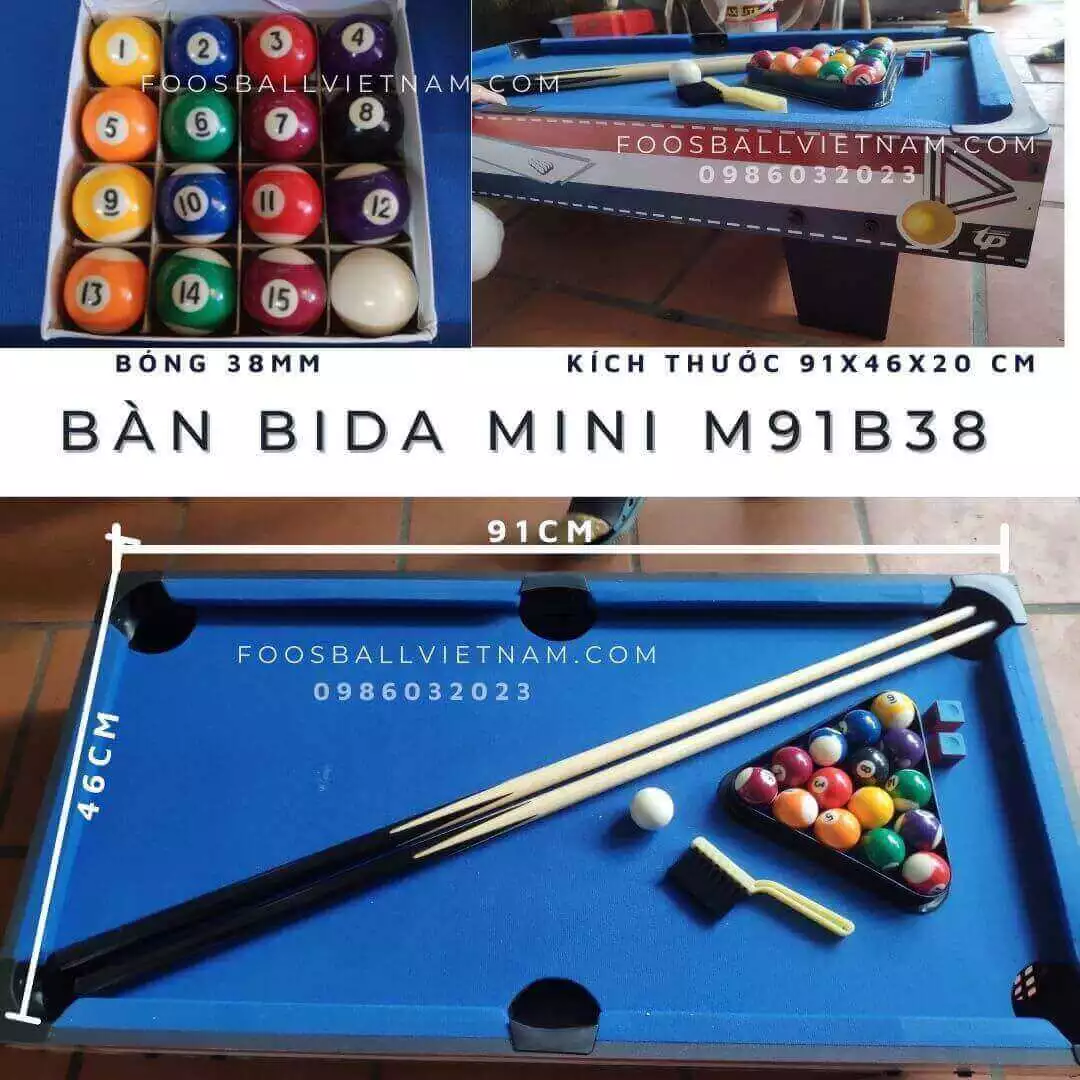 Bàn bida mini M91 nhập khẩu cao cấp giá rẻ 91x46x20cm bi sứ thật 38mm 11 Bàn bida mini m91B38