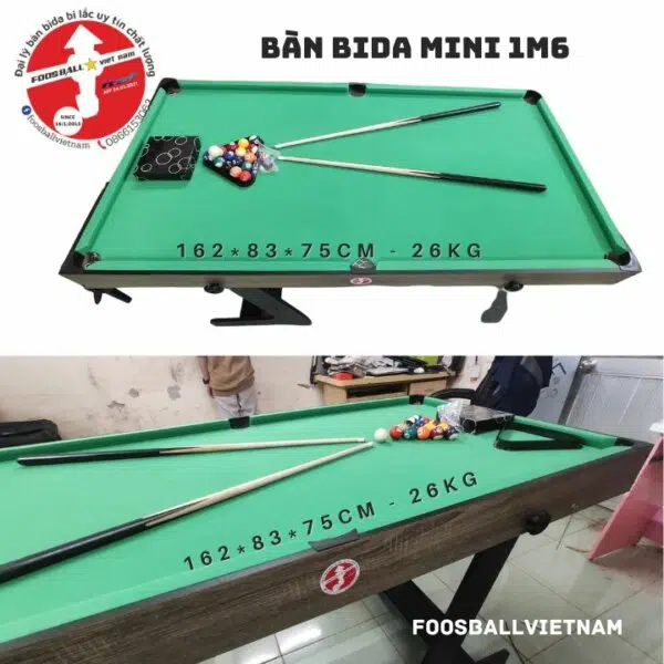 ban bida mini 1m6 chân gấp gọn