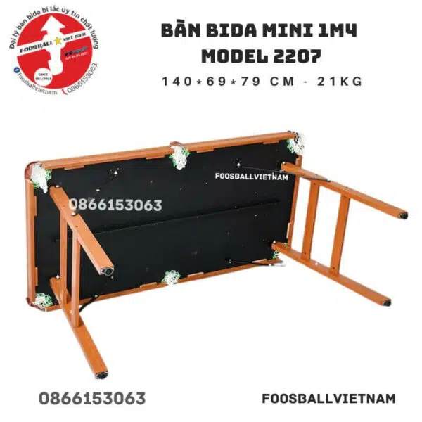 Bàn bida mini 1m4 Model 2207 giá rẻ, chân gập gọn, bi sứ, vải nỉ