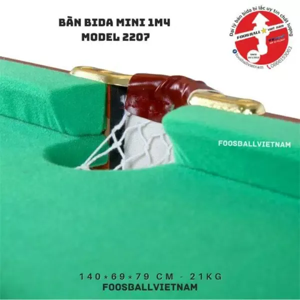 Bàn bida mini 1m4 Model 2207 giá rẻ, chân gập gọn, bi sứ, vải nỉ