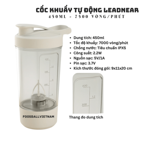 Cốc Tự Khuấy LeadNear sạc điện Type-C chịu nước kiểu dáng thể thao