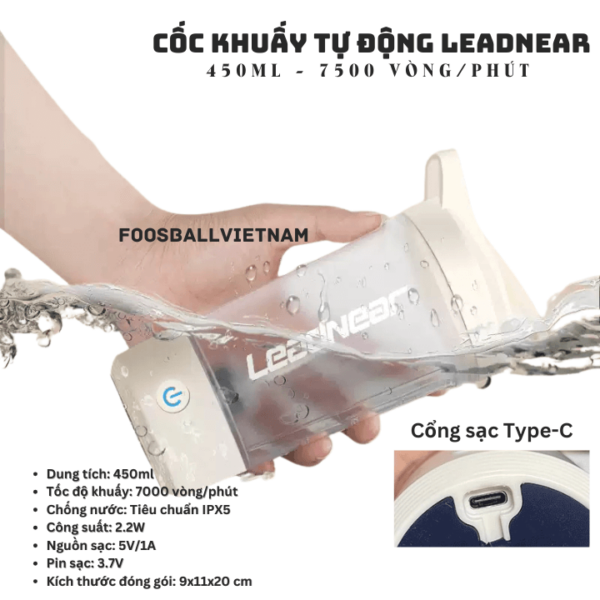 Cốc Tự Khuấy LeadNear sạc điện Type-C chịu nước kiểu dáng thể thao