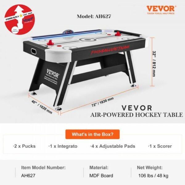 Bàn khúc côn cầu chạy bằng khí nén VEVOR Air-Powered Hockey Table AH627- 72 inch (1830x1020x812mm)