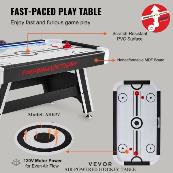 Bàn khúc côn cầu chạy bằng khí nén VEVOR Air-Powered Hockey Table AH627- 72 inch (1830x1020x812mm)