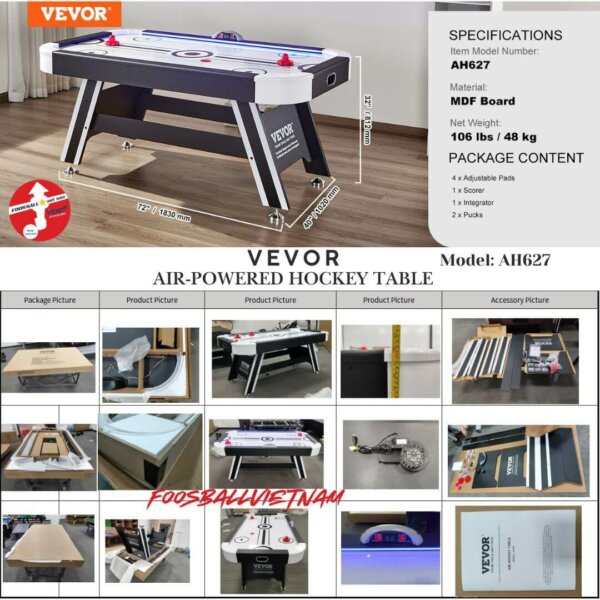 Bàn khúc côn cầu chạy bằng khí nén VEVOR Air-Powered Hockey Table AH627- 72 inch (1830x1020x812mm)